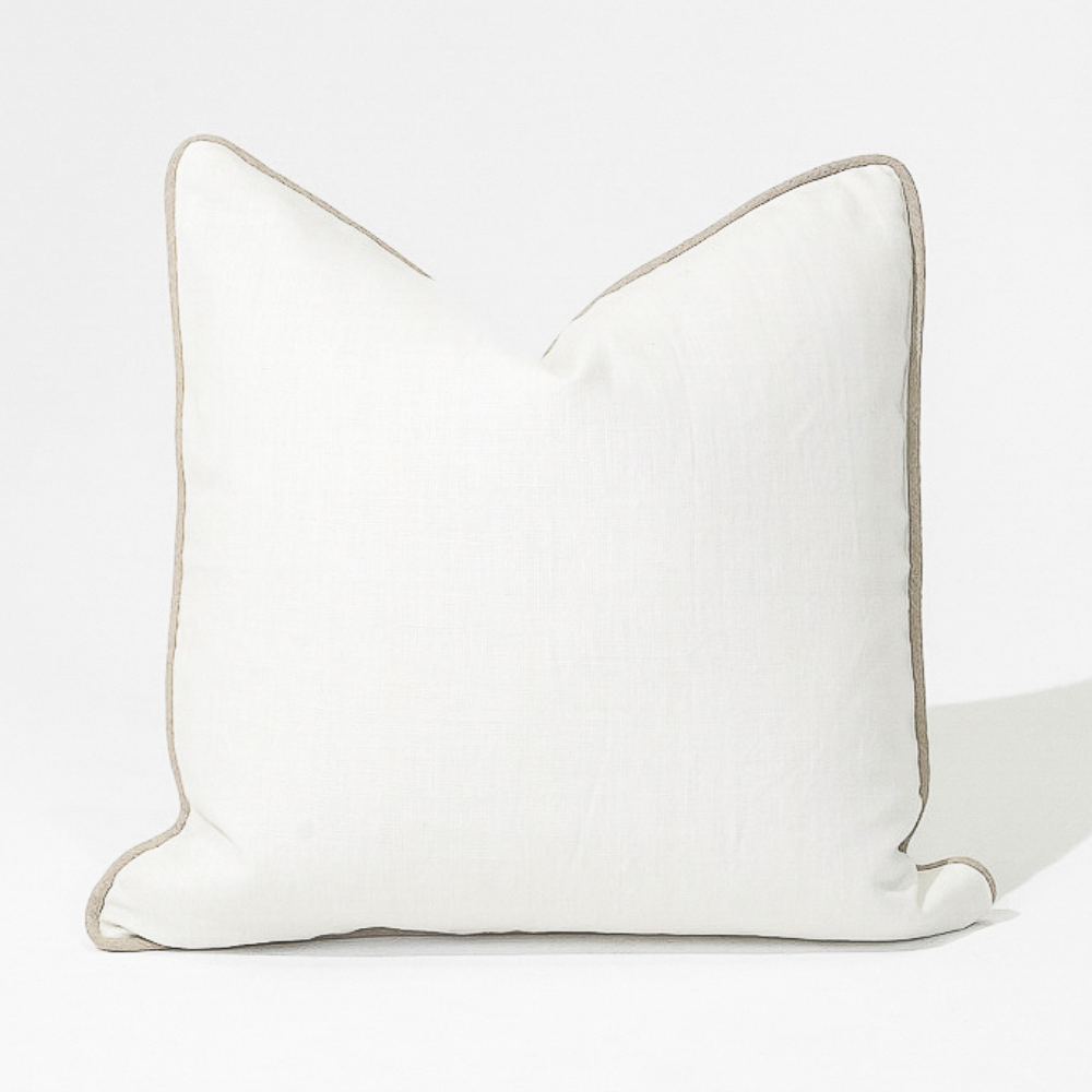 Linen Piped White & Natural Lounge Cushion 55 x 55cm