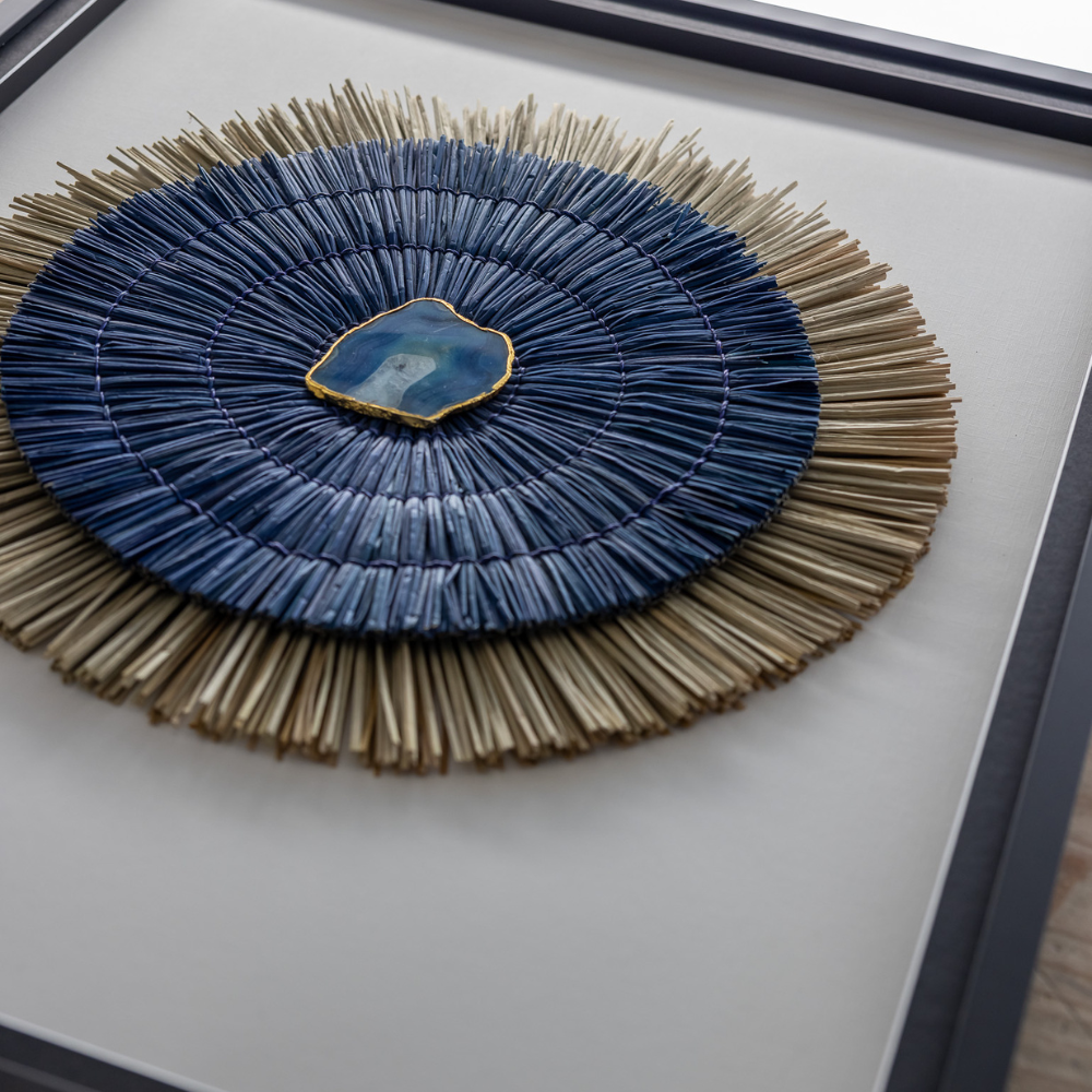 Agate Grass Mat Navy & Natural on White Artwork 67 x 85cm