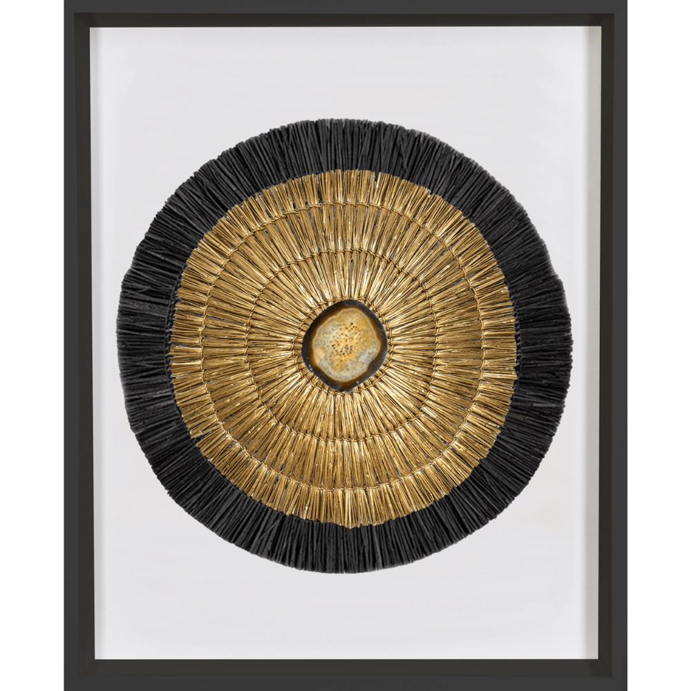 Agate Grass Mat Gold & Black on White Artwork 67 x 85cm