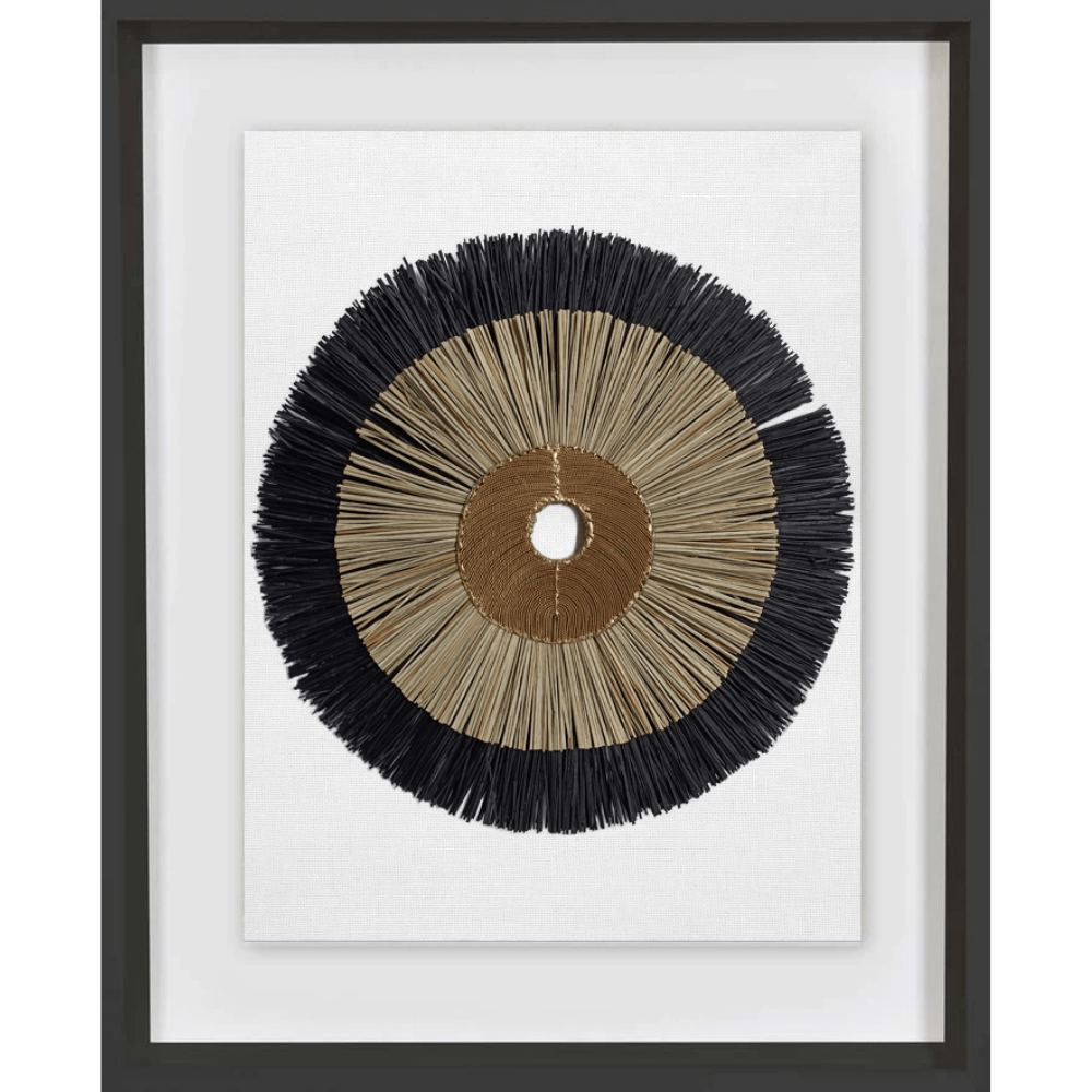 African Disc Bronze & with Black & Natural Grass Ring Artwork 67 x 85cm