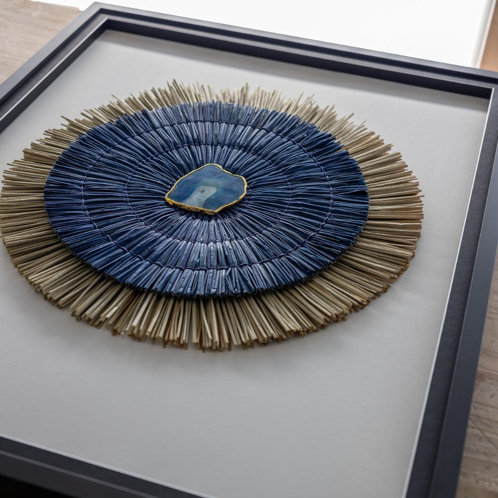 Agate Grass Mat Navy & Natural on White Artwork 67 x 85cm