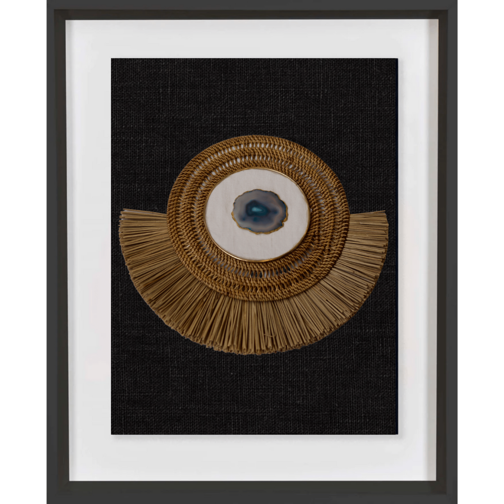 Agate Blue on Linen, Natural Grass Ring Artwork 67 x 85cm