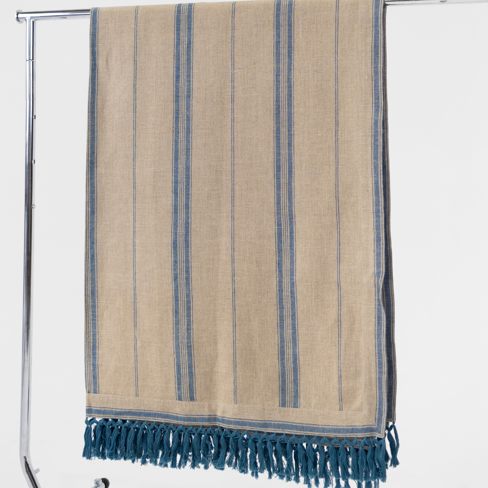 Linen Striped Blue Throw 200 x 140cm