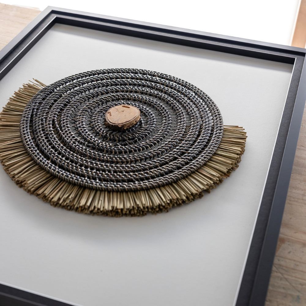 African Wood & Grass Mat Black & Natural Artwork 67 x 85cm