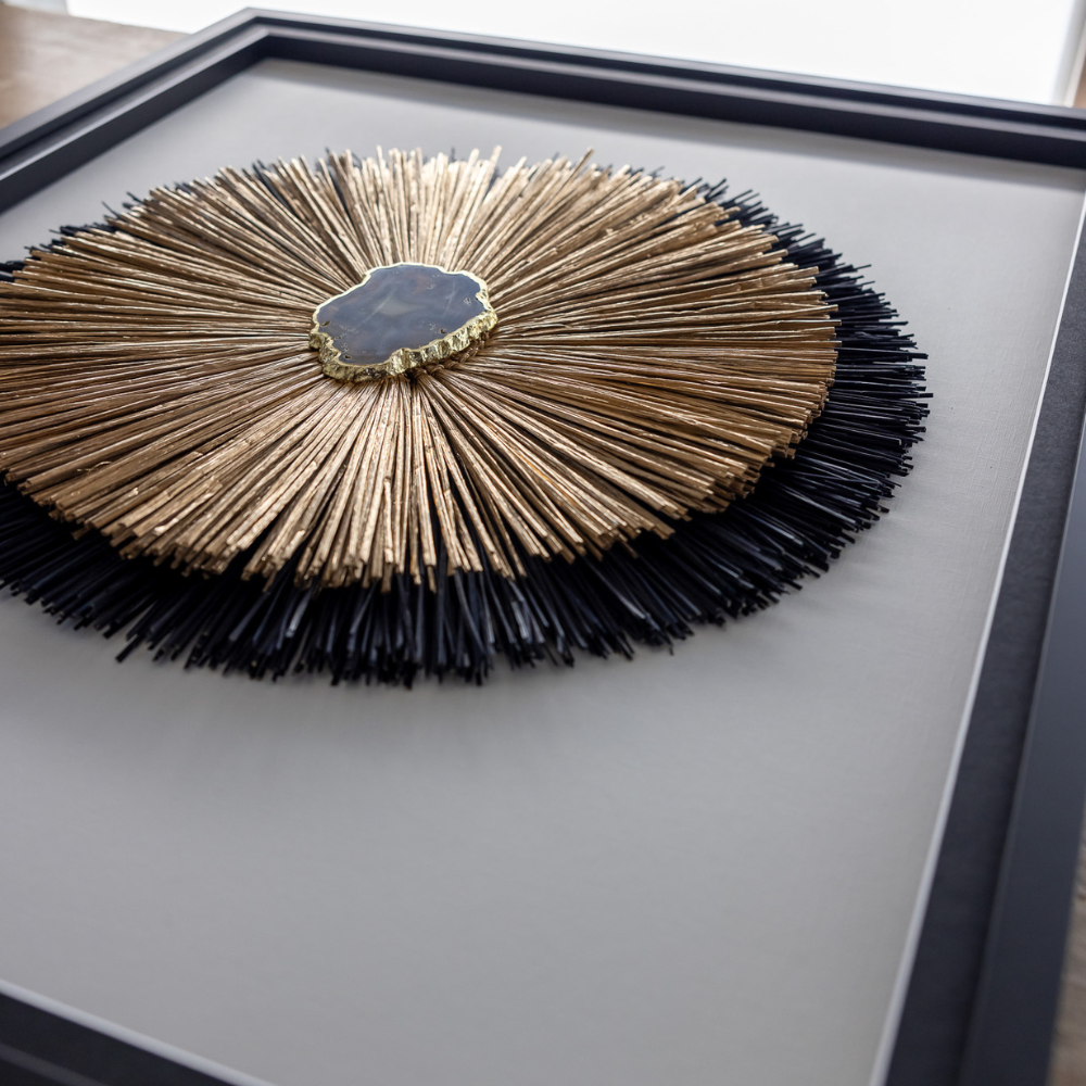 Agate Grass Mat Gold & Black on White Artwork 67 x 85cm