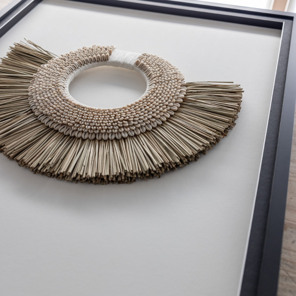 African Shell Ring & Grass Mat Natural Artwork 67 x 85cm