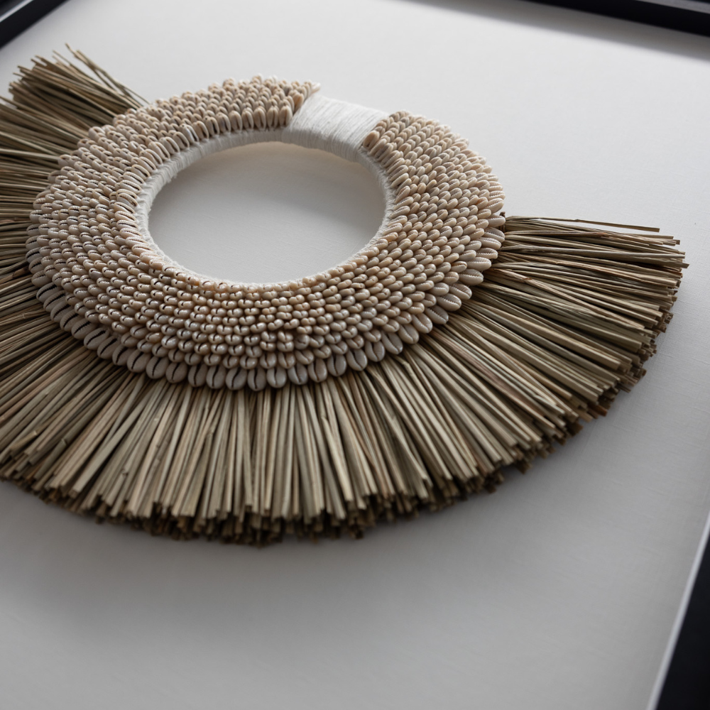 African Shell Ring & Grass Mat Natural Artwork 67 x 85cm