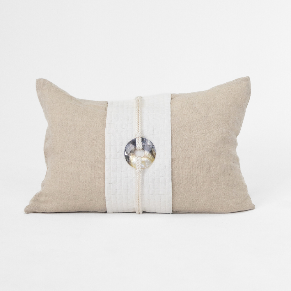 Shell Sash Linen Natural Lumbar Cushion 35 x 53cm