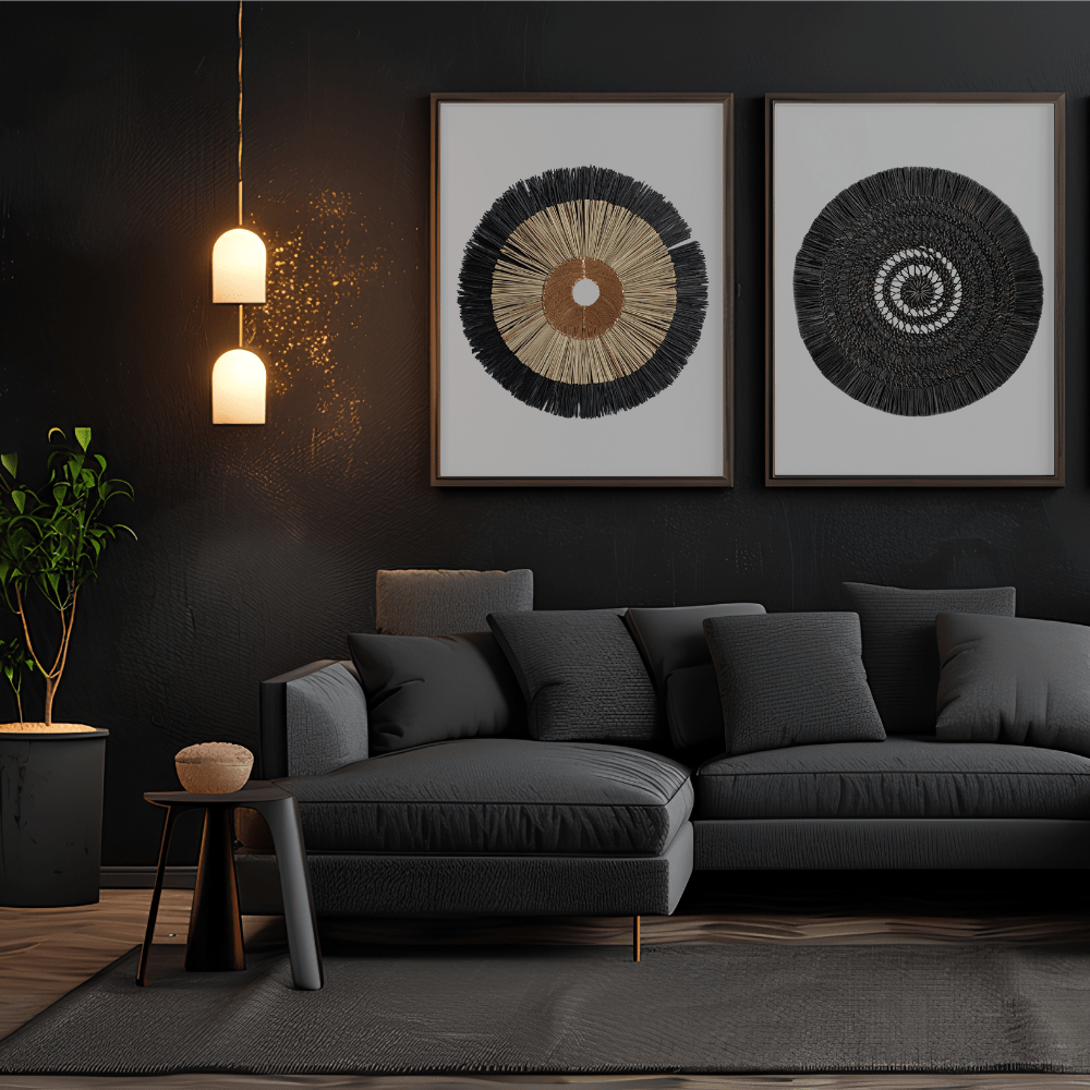 Bandhini Design House Artwork African Disc Bronze & with Black & Natural Grass Ring Artwork 67 x 85cm