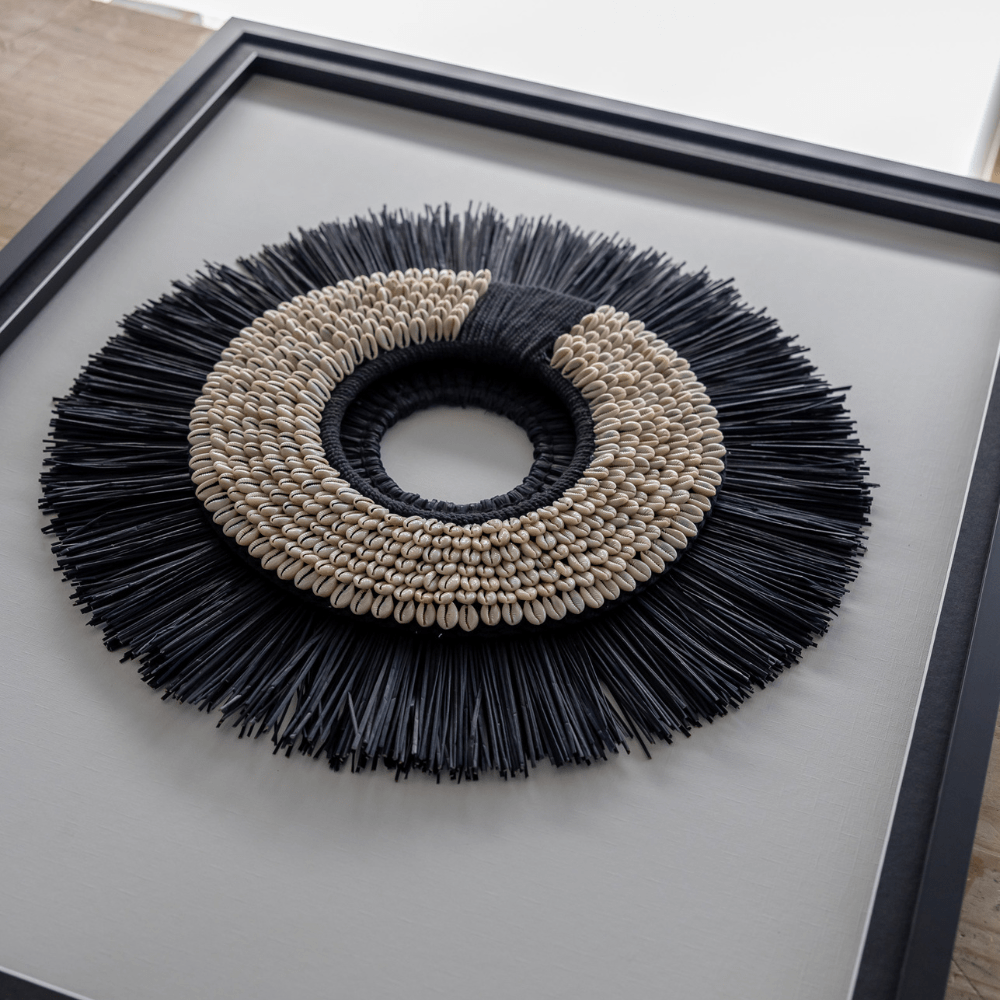 Bandhini Design House Artwork African Shell Ring Black & Grass Mat Black on White Artwork 67 x 85cm