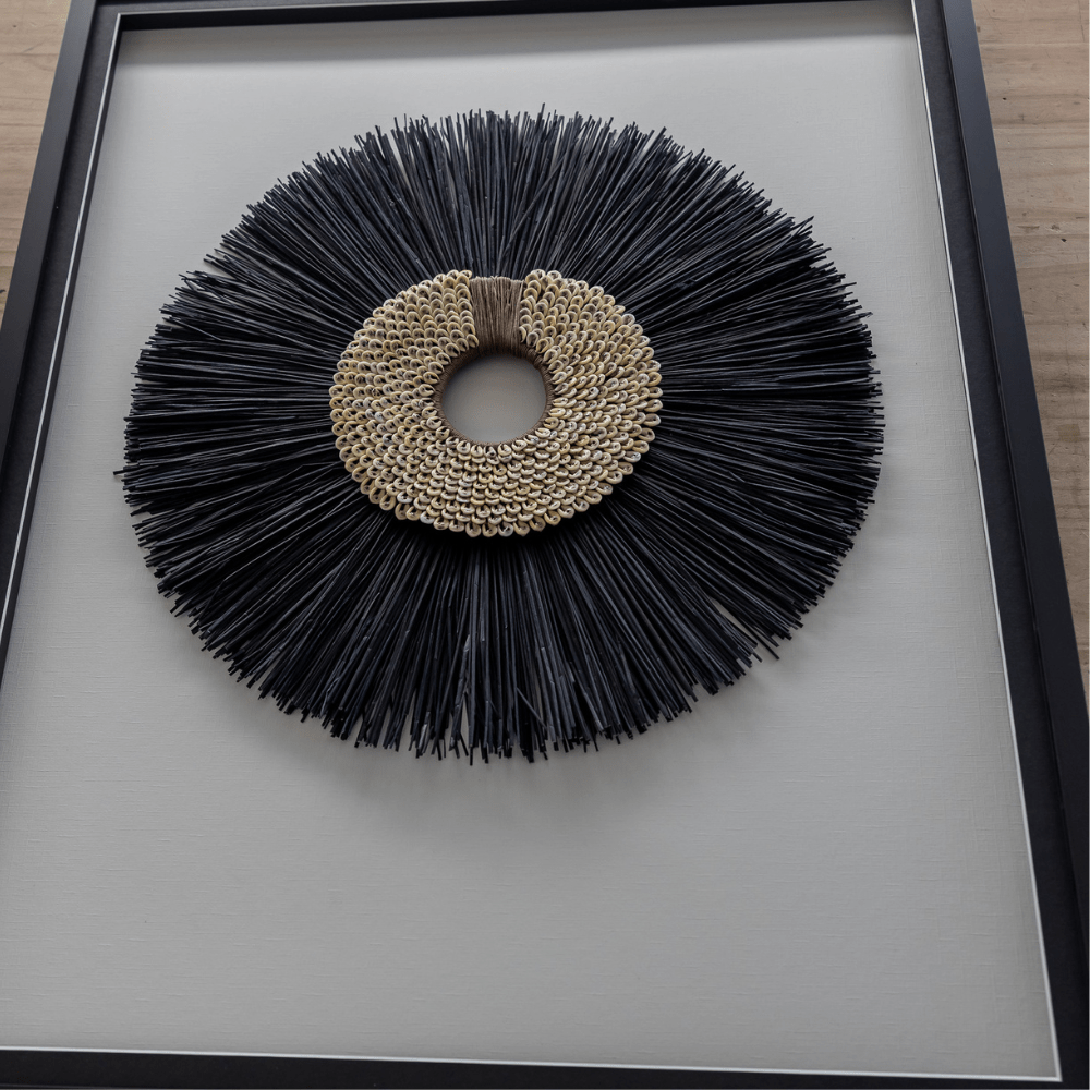 Bandhini Design House Artwork African Shell Ring Coffee & Grass Mat Black Artwork 67 x 85cm