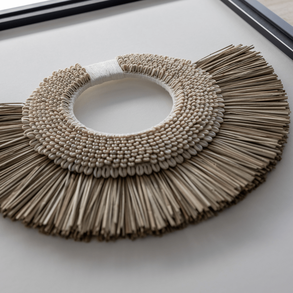 Bandhini Design House Artwork African Shell Ring & Grass Mat Natural Artwork 67 x 85cm