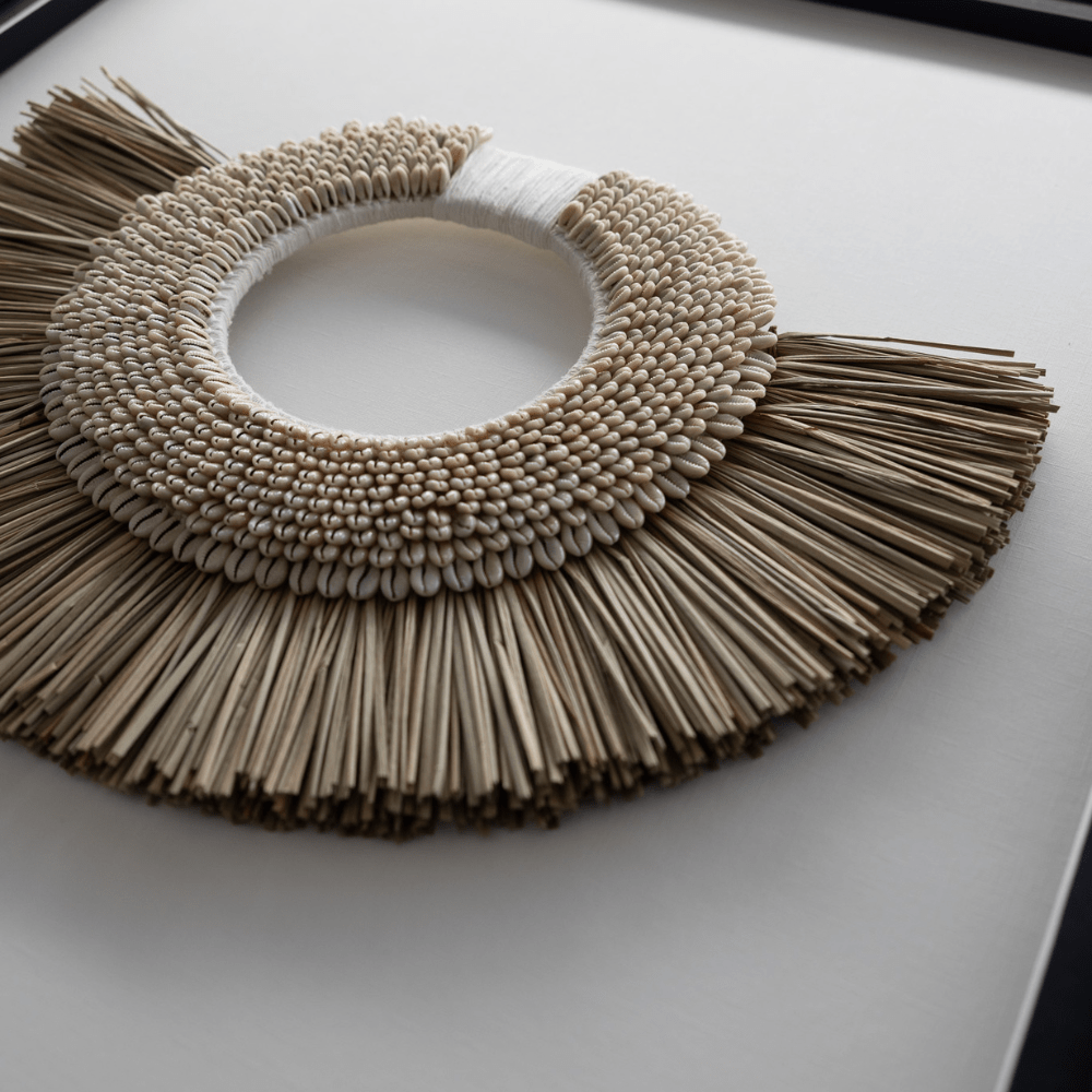 Bandhini Design House Artwork African Shell Ring & Grass Mat Natural Artwork 67 x 85cm