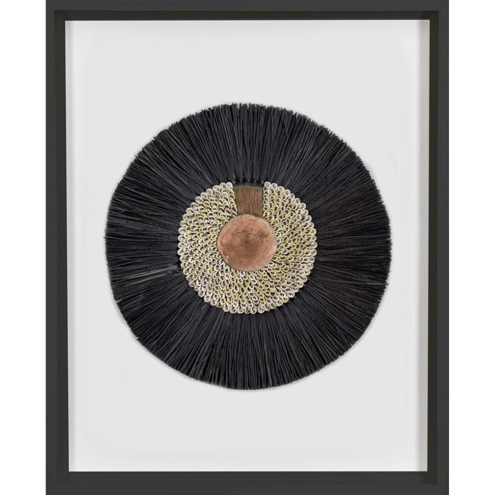 Bandhini Design House Artwork African Wood, Shell Ring Coffee & Grass Mat Black Artwork 67 x 85cm