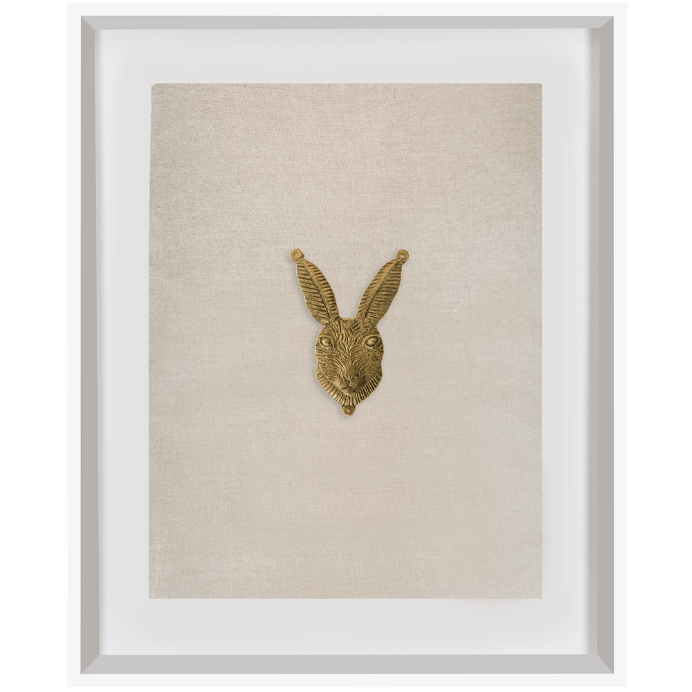 Bandhini Design House Artwork Creature Metal Rabbit on Natural Linen Artwork 40 x 50cm