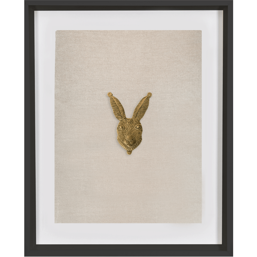 Bandhini Design House Artwork Creature Metal Rabbit on Natural Linen Artwork 40 x 50cm