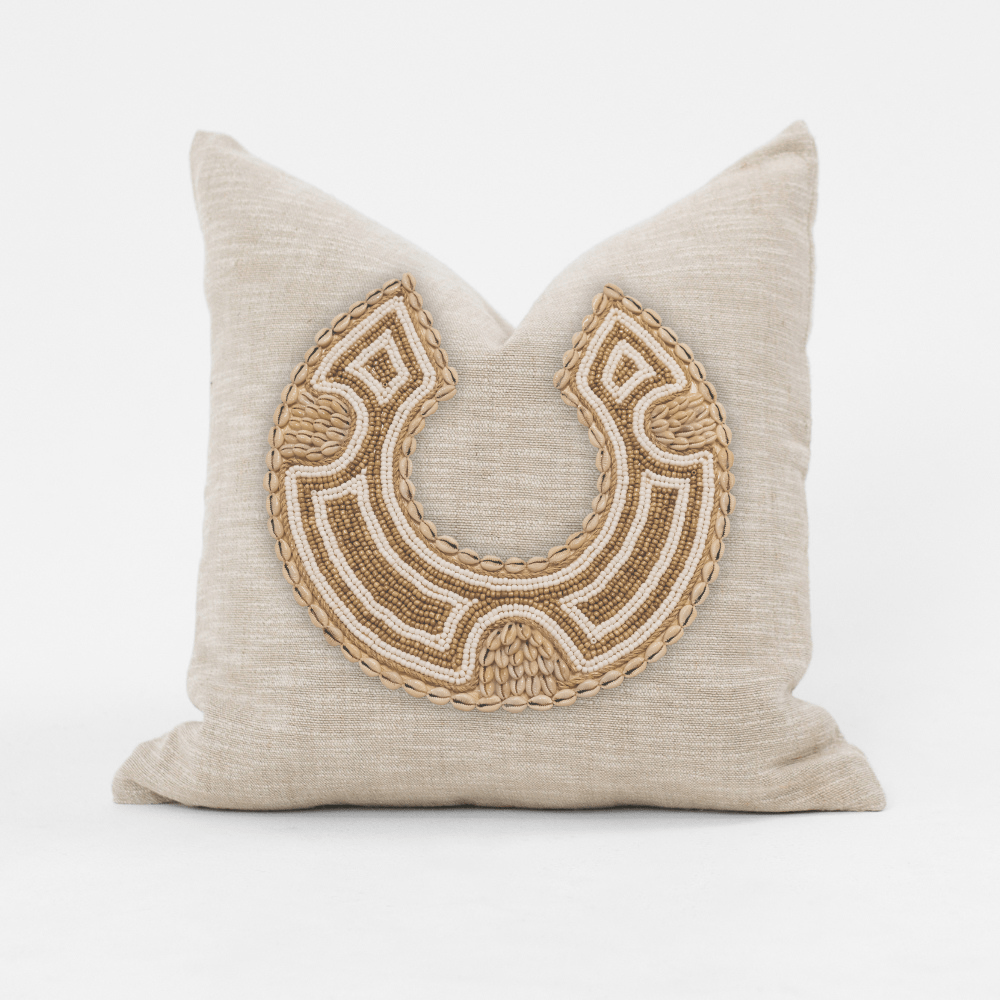 Bandhini Design House Coastal Devon African Bead Caramel Horseshoe Oxford Lounge Cushion 55 x 55cm