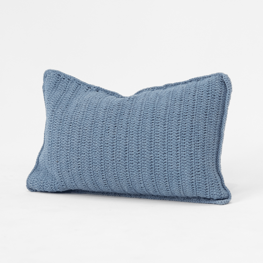 Bandhini Design House Coastal Devon Crochet Blue Lumbar Cushion 35 x 53cm