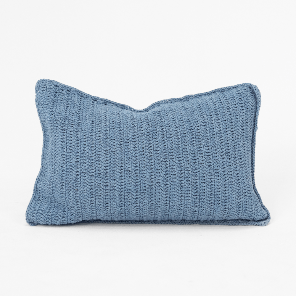 Bandhini Design House Coastal Devon Crochet Blue Lumbar Cushion 35 x 53cm