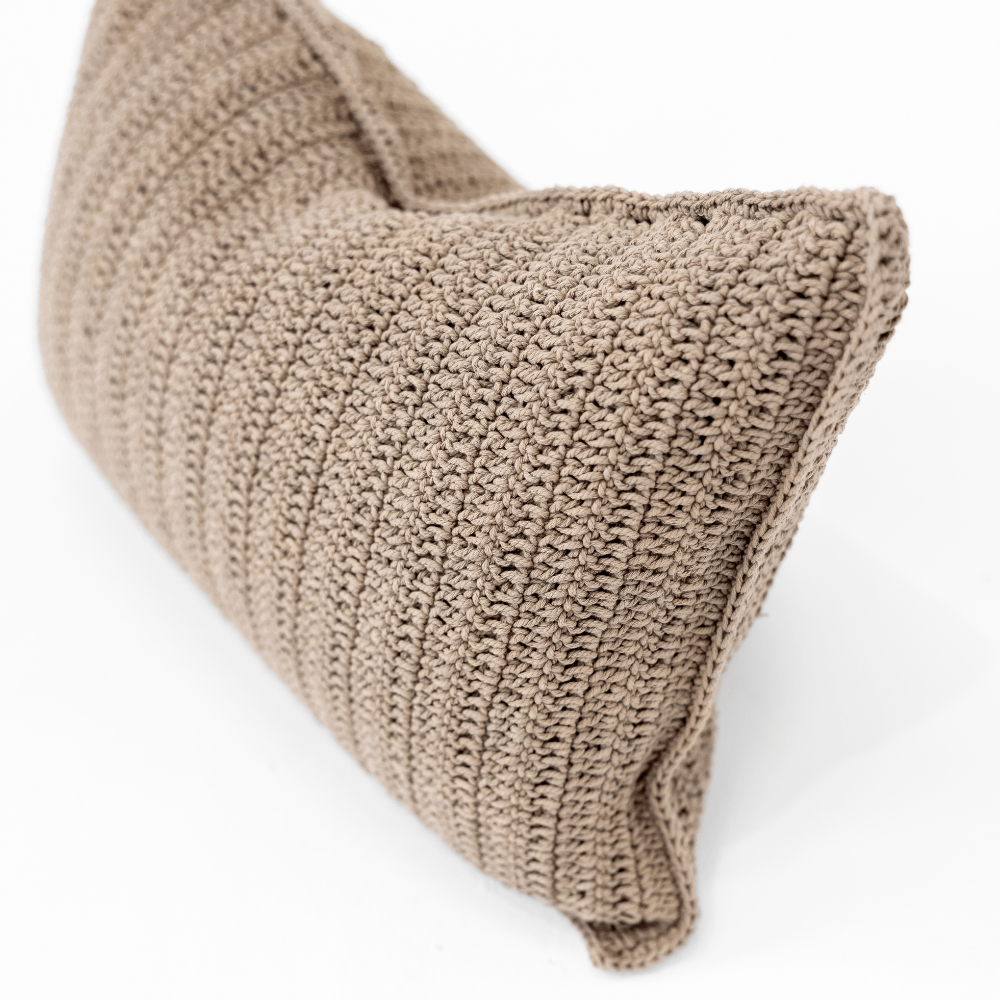 Bandhini Design House Coastal Devon Crochet Natural Lumbar Cushion 35 x 53cm