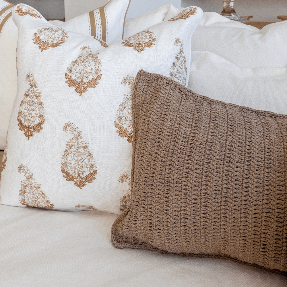 Bandhini Design House Coastal Devon Crochet Natural Lumbar Cushion 35 x 53cm