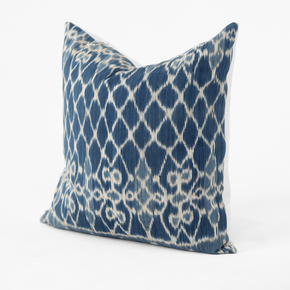 Bandhini Design House Coastal Devon Kilim Ikat Morinda Blue Lounge Cushion 55 x 55cm