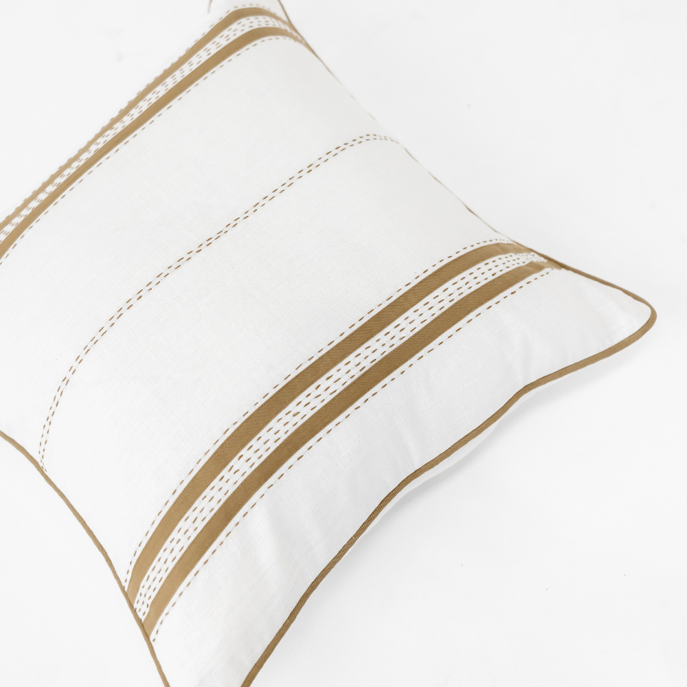 Bandhini Design House Coastal Devon Linen Piped Embroidery Mustard Lounge Cushion 55 x 55cm