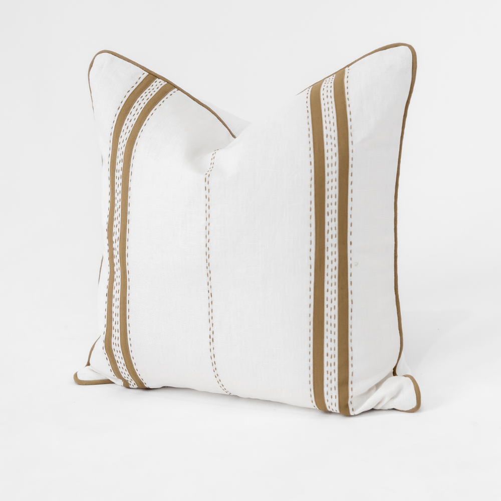 Bandhini Design House Coastal Devon Linen Piped Embroidery Mustard Lounge Cushion 55 x 55cm