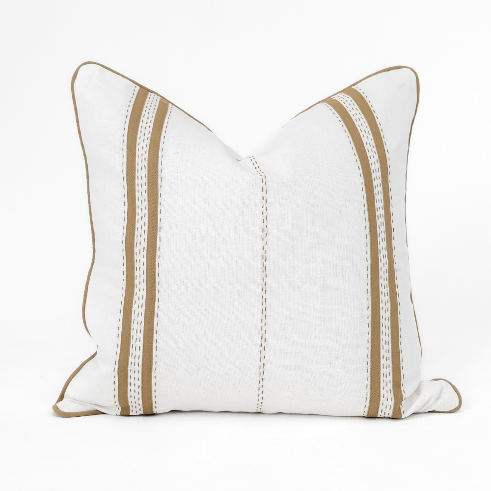 Bandhini Design House Coastal Devon Linen Piped Embroidery Mustard Lounge Cushion 55 x 55cm