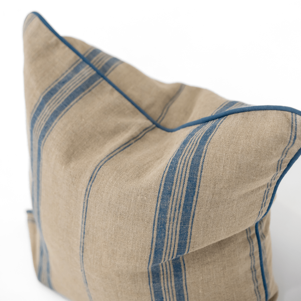 Bandhini Design House Coastal Devon Linen Piped Striped Blue Lounge Cushion 55 x 55cm