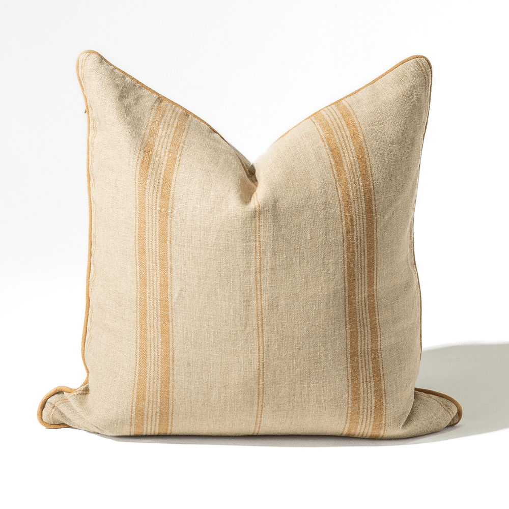 Bandhini Design House Coastal Devon Linen Piped Striped Natural Lounge Cushion 55 x 55cm