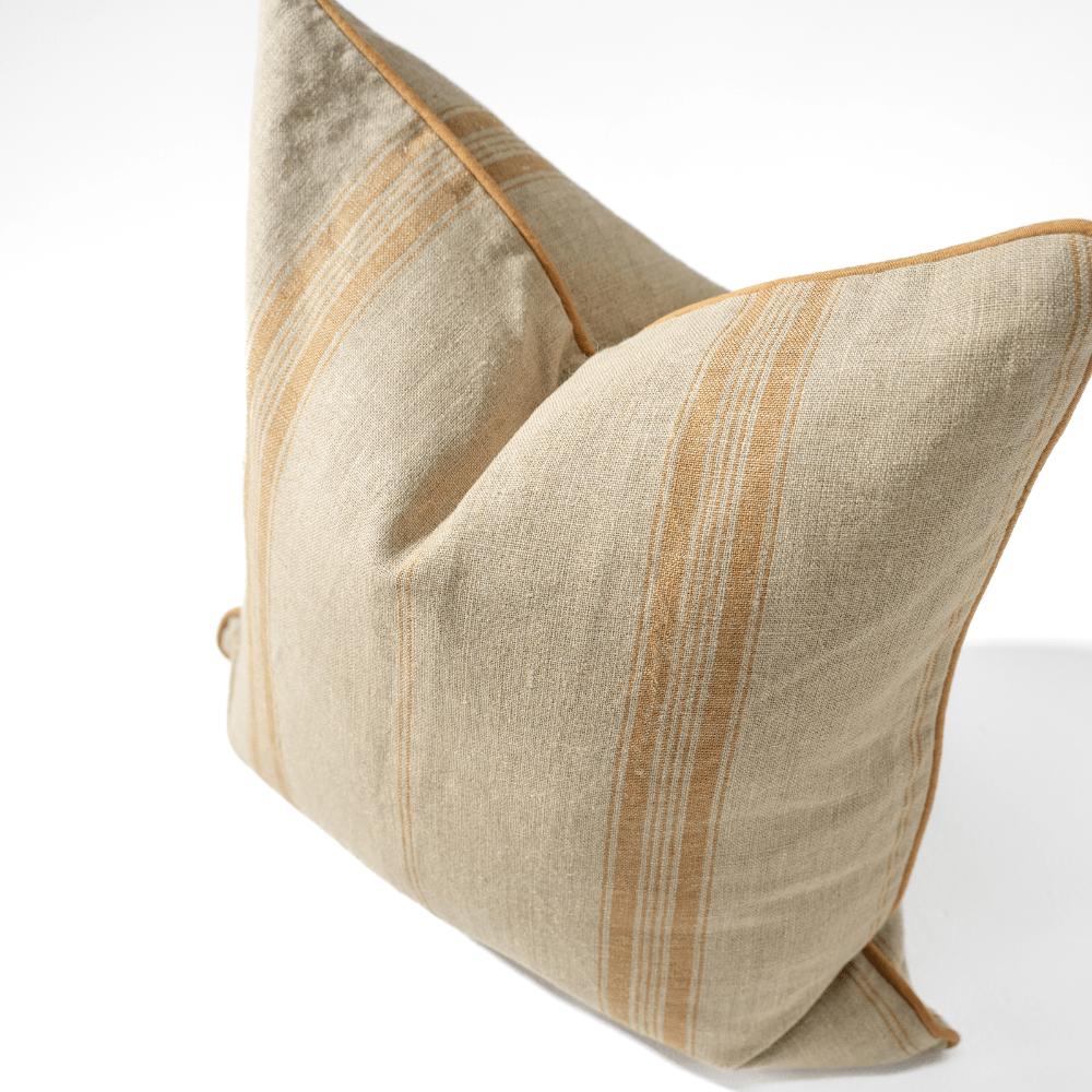 Bandhini Design House Coastal Devon Linen Piped Striped Natural Lounge Cushion 55 x 55cm