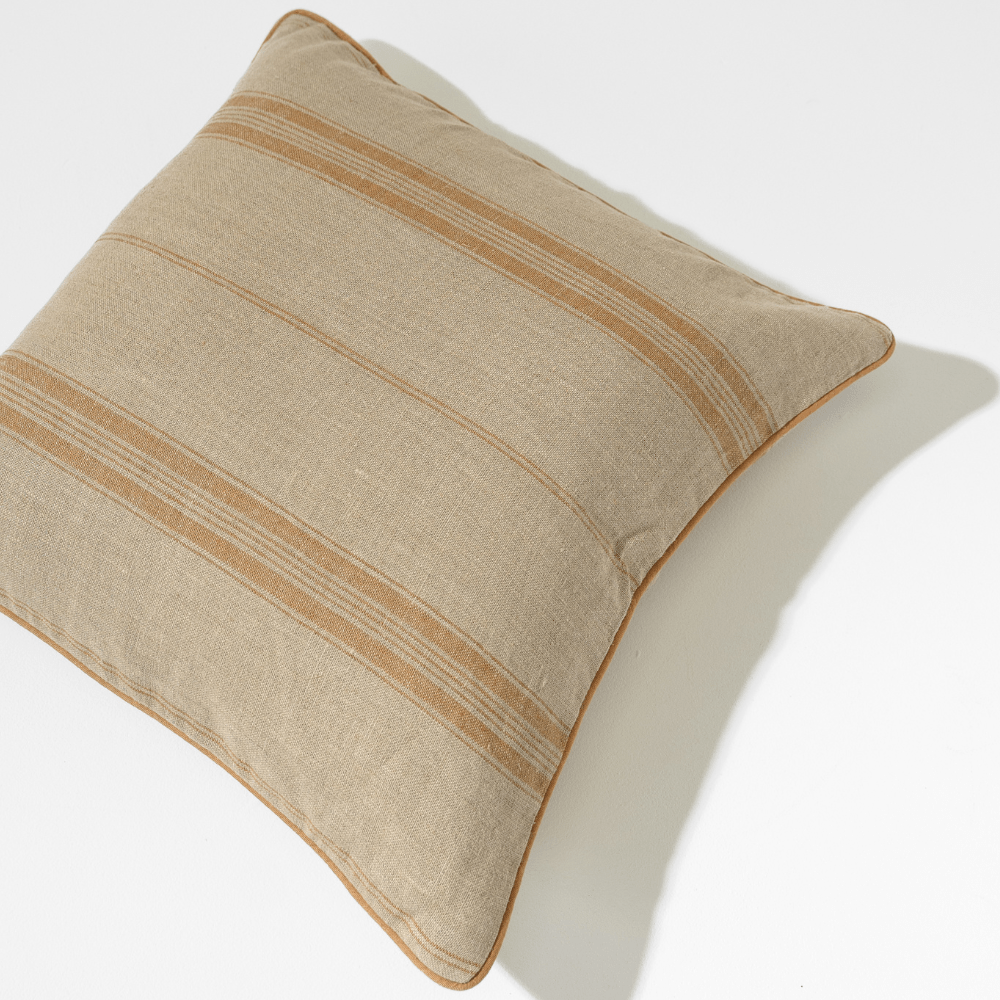 Bandhini Design House Coastal Devon Linen Piped Striped Natural Lounge Cushion 55 x 55cm