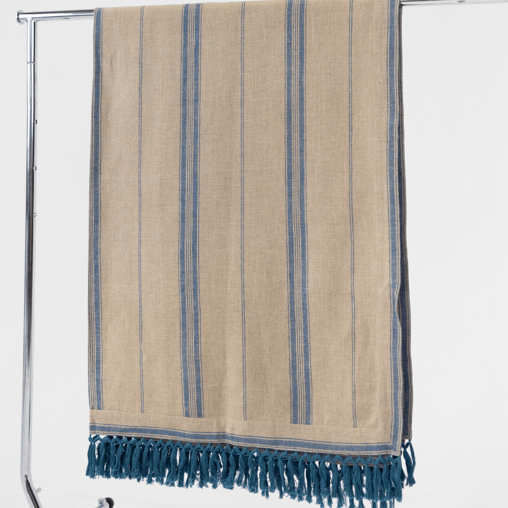 Bandhini Design House Coastal Devon Linen Striped Blue Throw 200 x 140cm