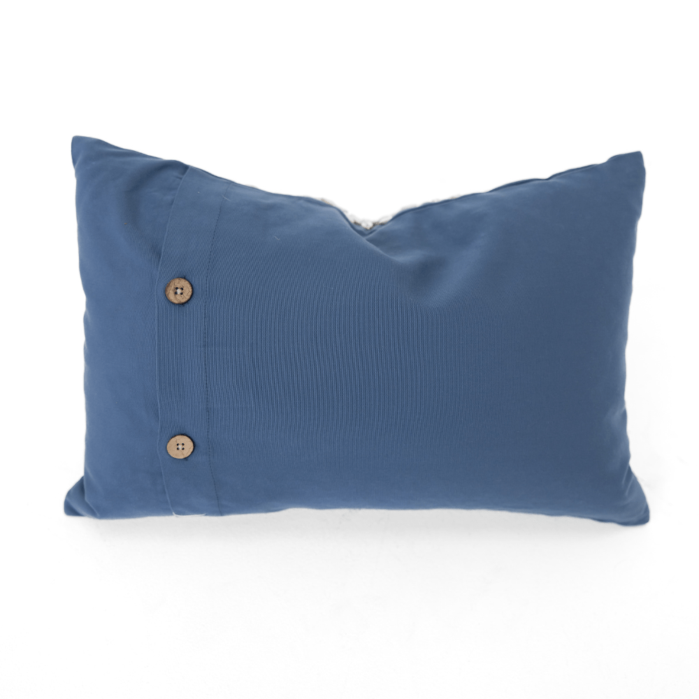 Bandhini Design House Coastal Devon Outdoor Kauri Embroidery Blue Lumbar Cushion 35 x 53cm