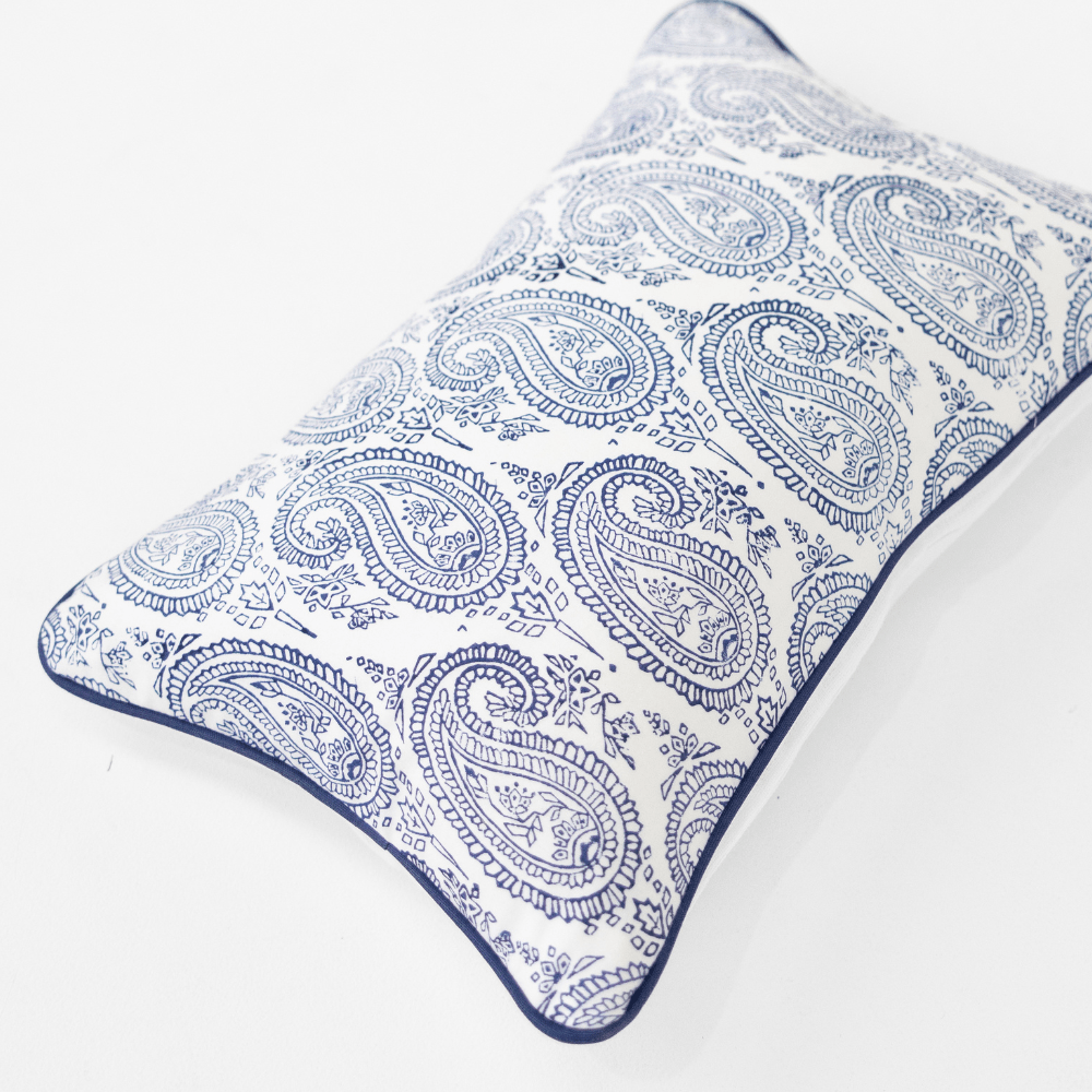 Bandhini Design House Coastal Devon Paisley Silk Blue Medium Lumbar Cushion 40 x 60cm