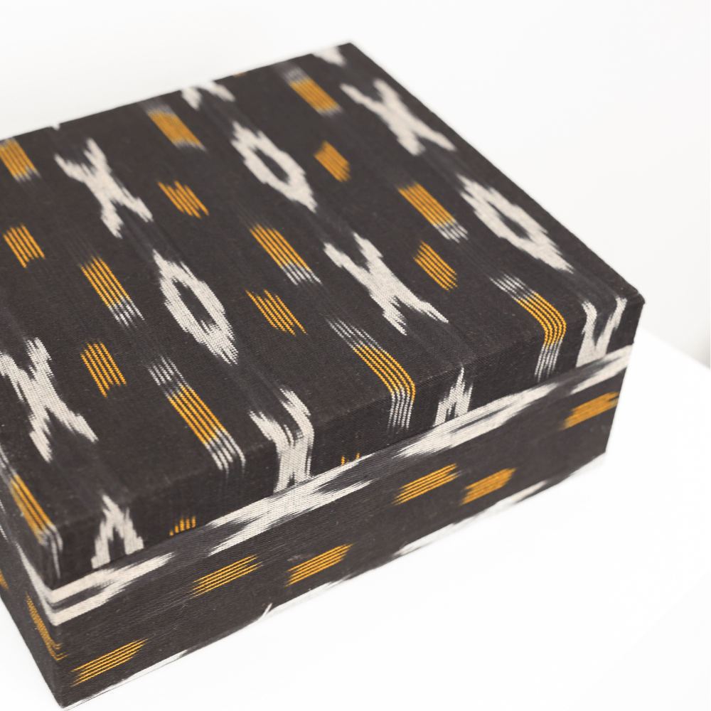 Bandhini Design House IKAT BOX 010 TAN/BL/W SET OF 3