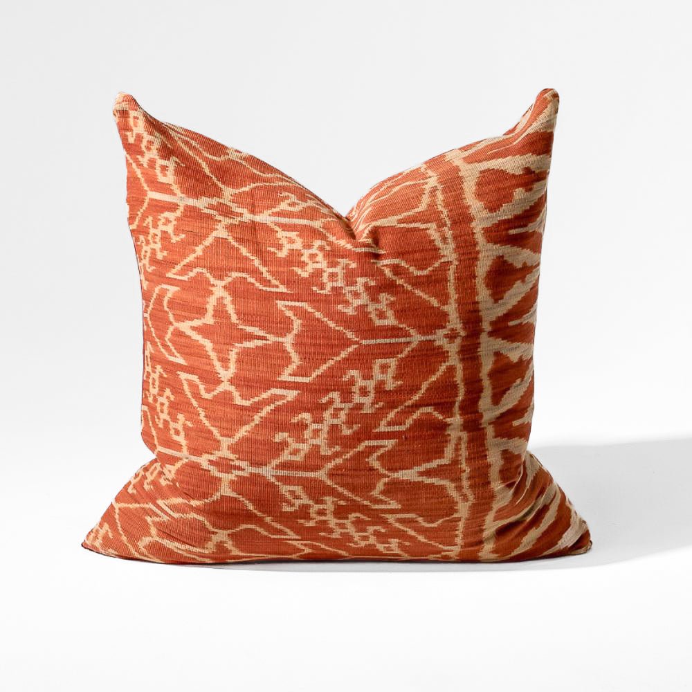 Bandhini Design House Long Lumber Cushion Kilim Ikat Morinda Coral Lounge Cushion 55 x 55cm