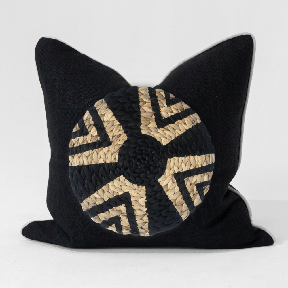 Bandhini Design House Lounge Cushion Africana Place Mat Raffia Star Black & Natural Lounge Cushion 55 x 55cm