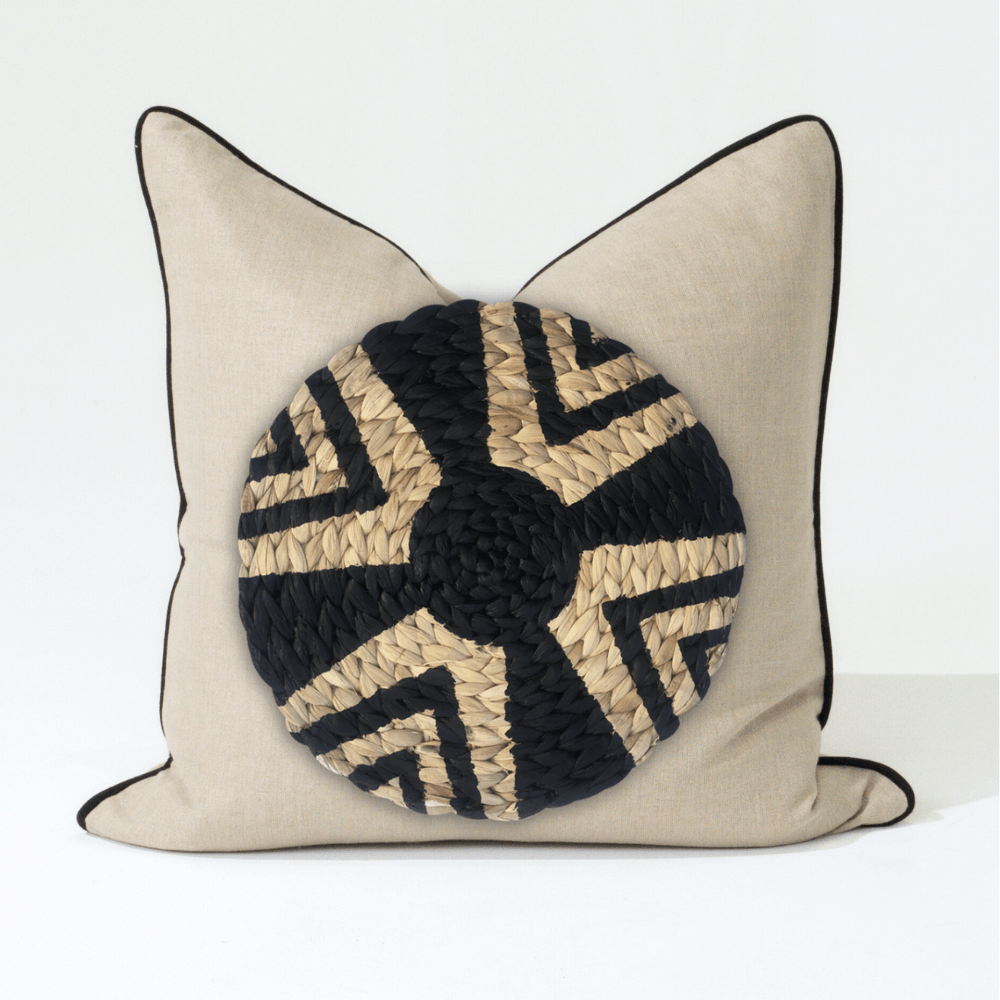 Bandhini Design House Lounge Cushion Africana Place Mat Raffia Star Natural & Black Lounge Cushion 55 x 55cm