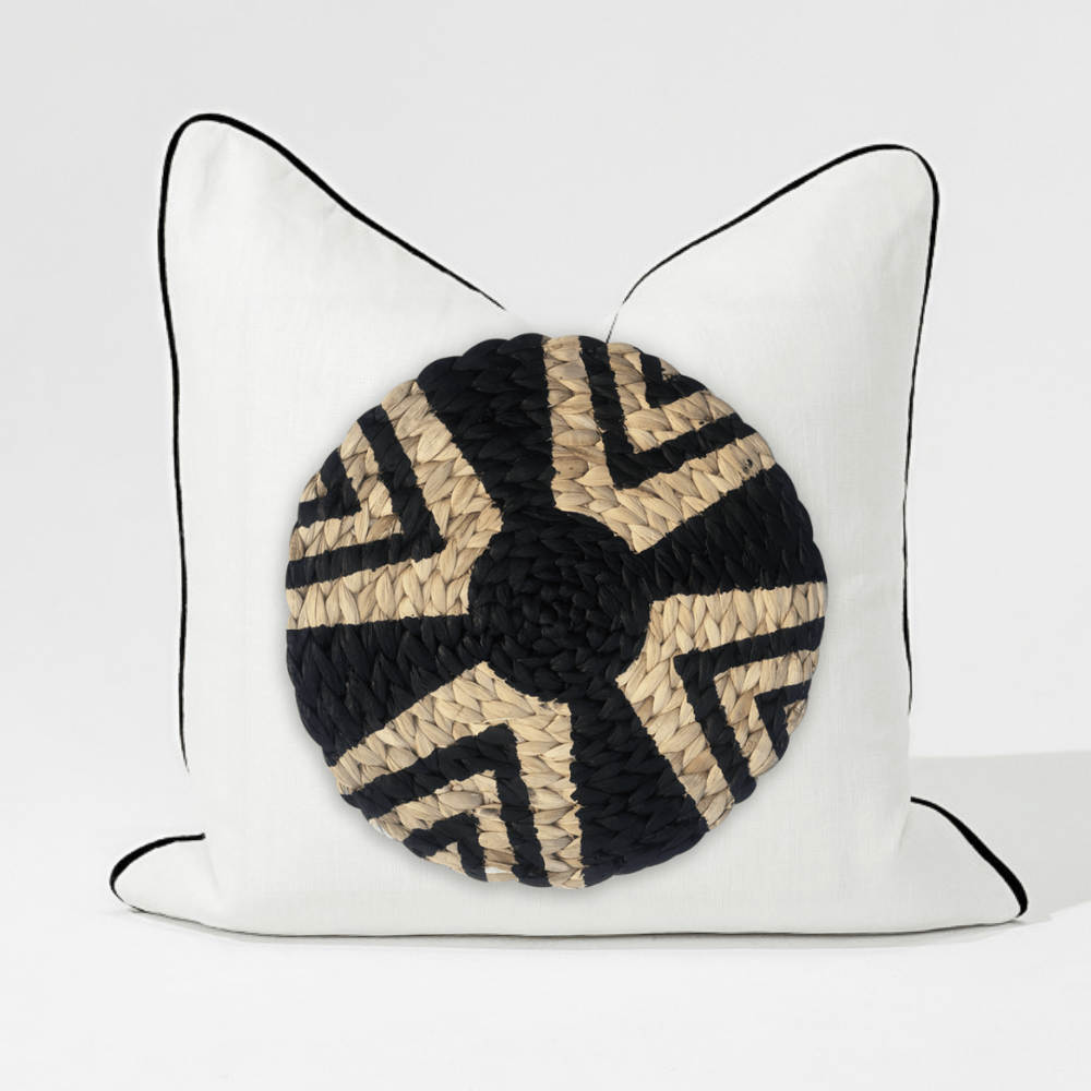 Bandhini Design House Lounge Cushion Africana Place Mat Raffia Star White & Black Lounge Cushion 55 x 55cm