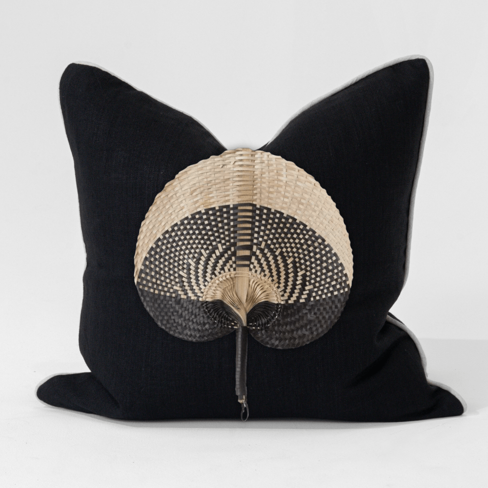 Bandhini Design House Lounge Cushion Black Raffia Fan Black & Natural Lounge Cushion 55 x 55cm