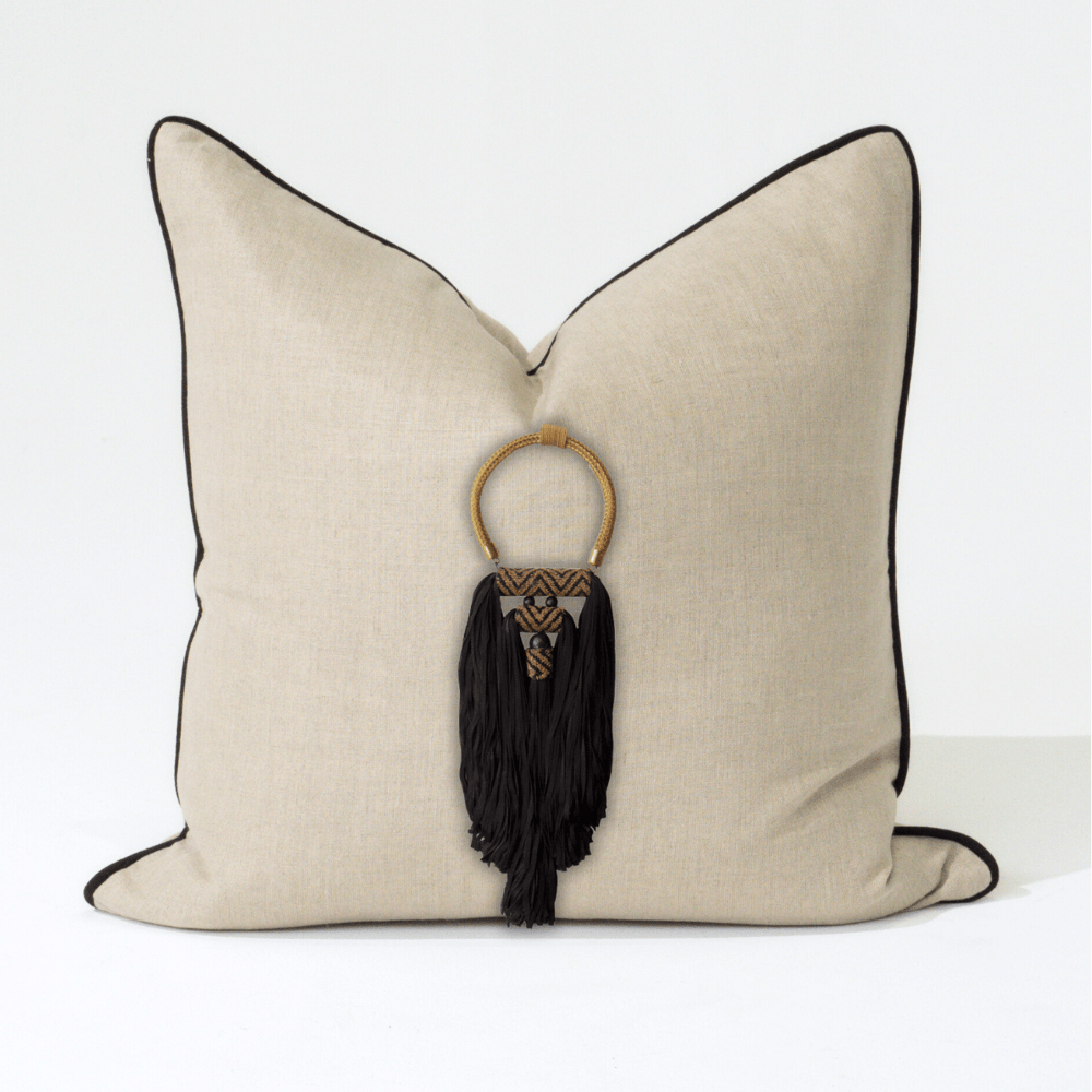 Bandhini Design House Lounge Cushion Black Tassel Spanish Natural & Black Lounge Cushion 55 x 55cm