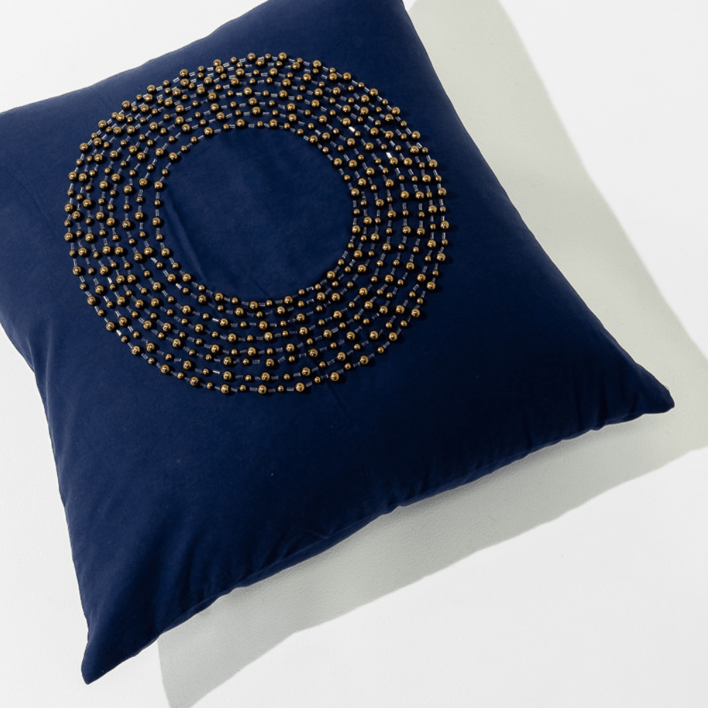 Bandhini Design House Lounge Cushion Disc Bead Navy Lounge Cushion 55 x 55cm