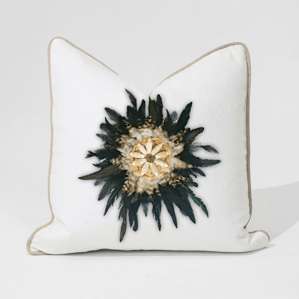 Bandhini Design House Lounge Cushion Feather Shell Black Juju White & Natural Lounge Cushion 55 x 55cm