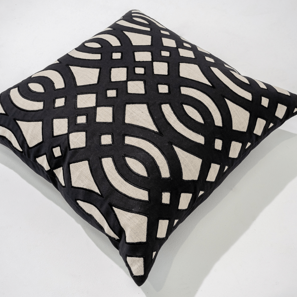 Bandhini Design House Lounge Cushion Inter Diamond Scroll Black Lounge Cushion 55 x 55cm