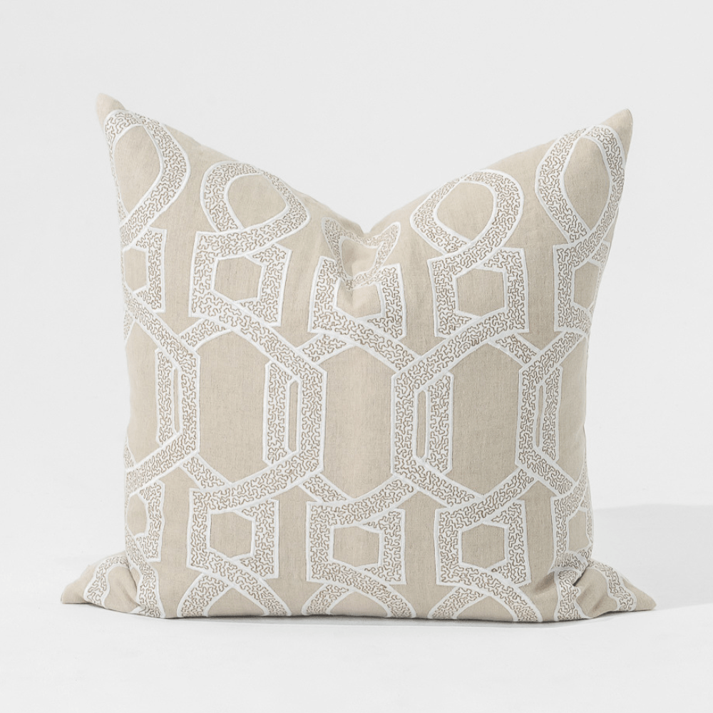 Bandhini Design House Lounge Cushion Inter Hexagon Scroll White Lounge Cushion 55 x 55cm