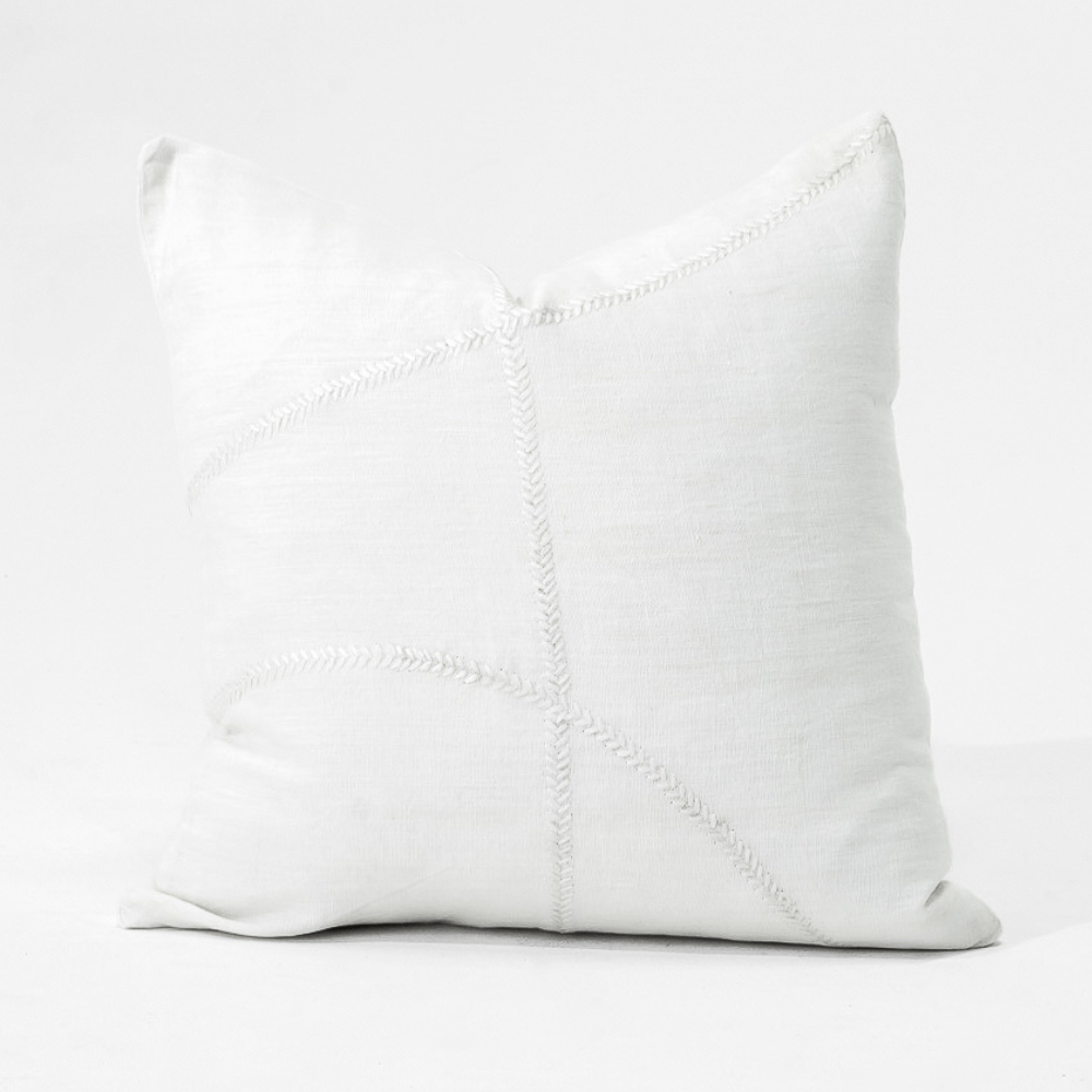 Bandhini Design House Lounge Cushion Linen Lace Curves Stitch White Lounge Cushion 55 x 55cm