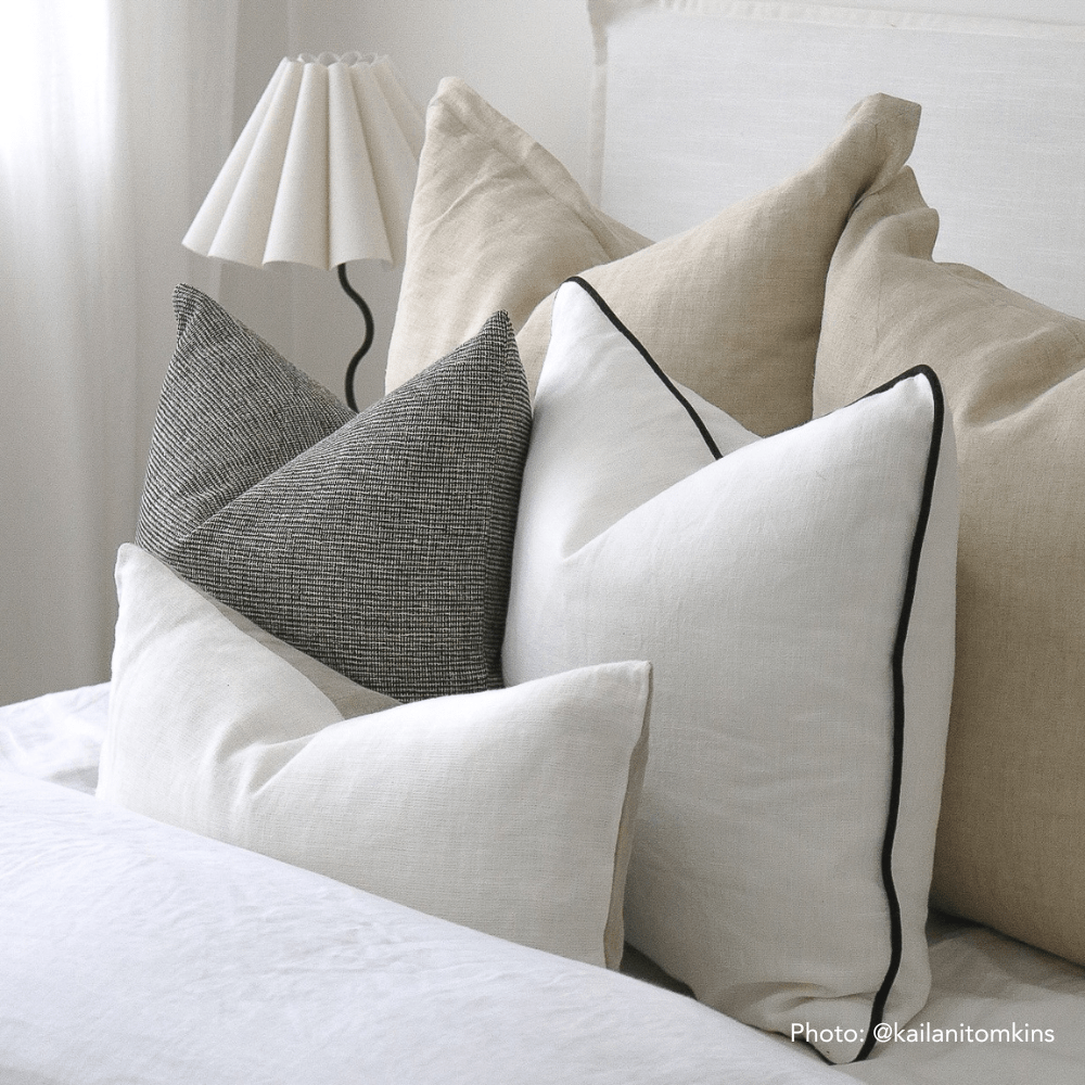 Bandhini Design House Lounge Cushion Linen Piped White & Black Lounge Cushion 55 x 55cm