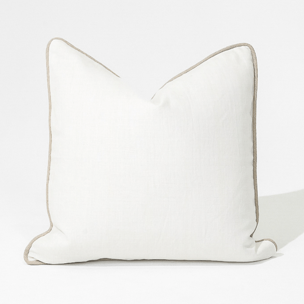 Bandhini Design House Lounge Cushion Linen Piped White & Natural Lounge Cushion 55 x 55cm